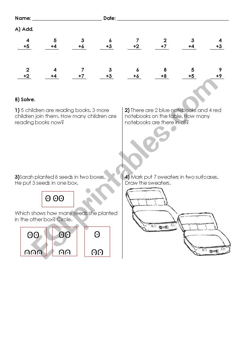 addition (one digit) exercises and word problems 