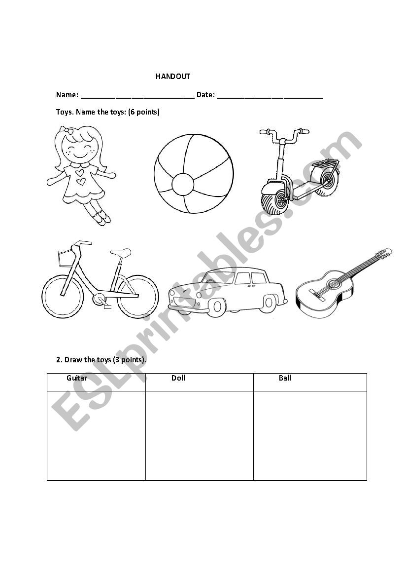 Handout animals and toys worksheet