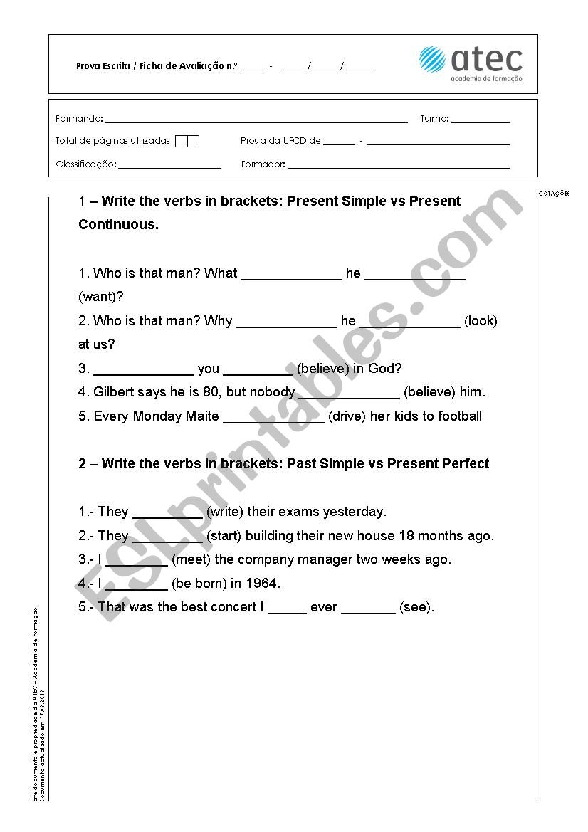 Tenses worksheet