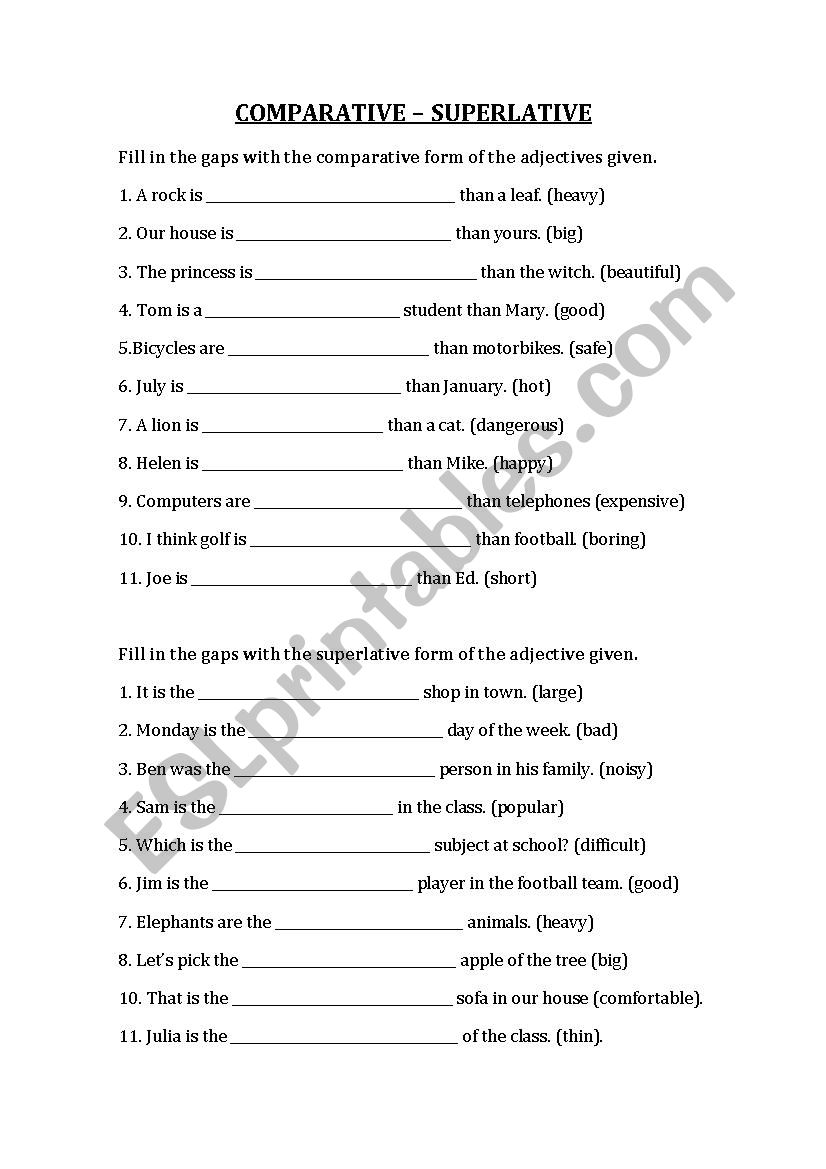 Comparative and Superlative Exercises