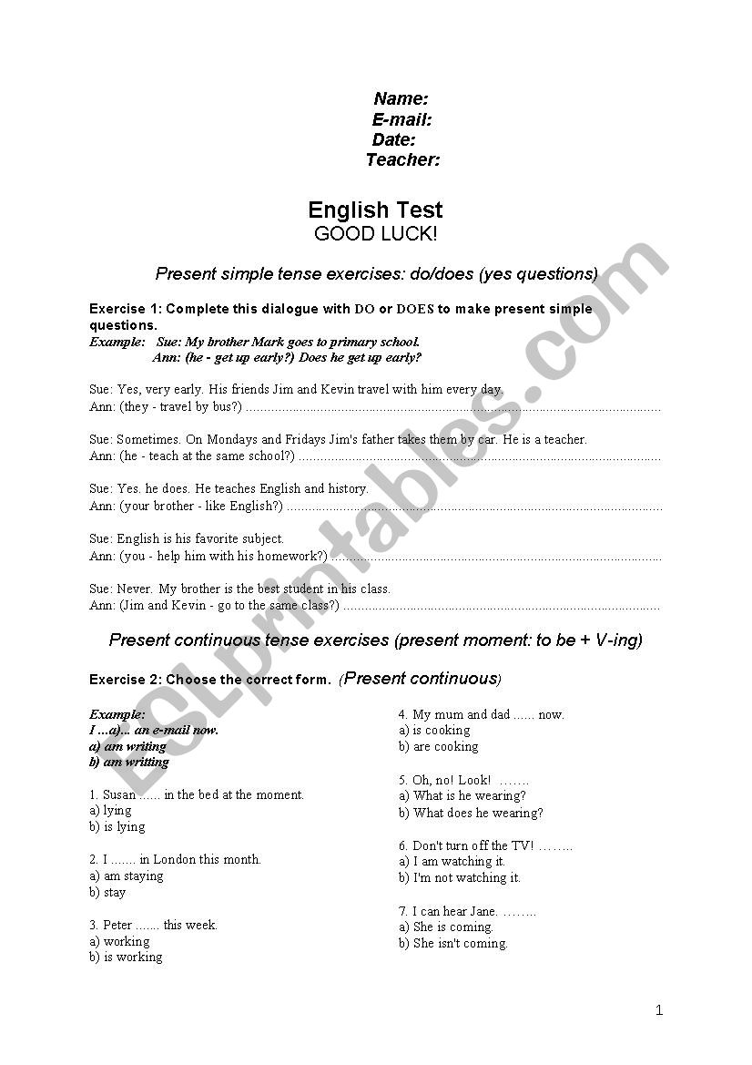 English Test Worksheet ESL Worksheet By Alexis 11
