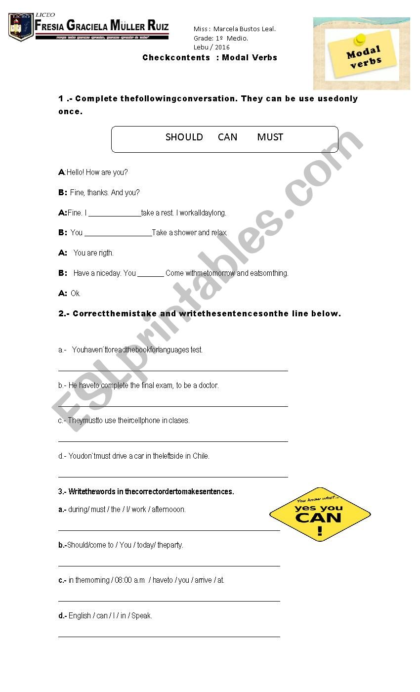 modals reviwe worksheet