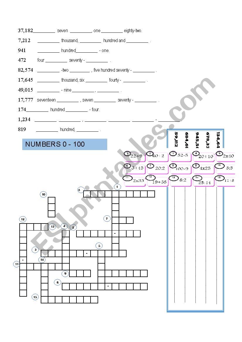 Number worksheet