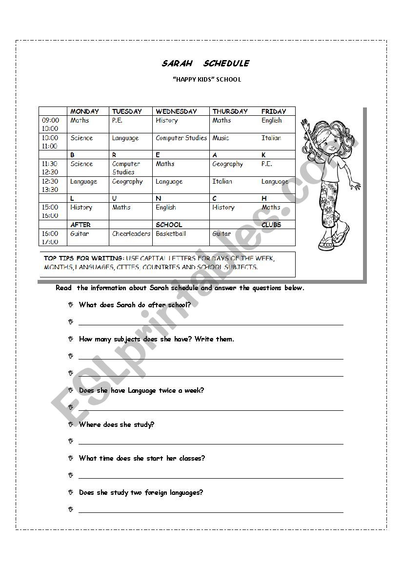 SARAH SCHEDULE worksheet