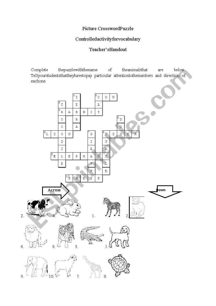 crossword animal worksheet