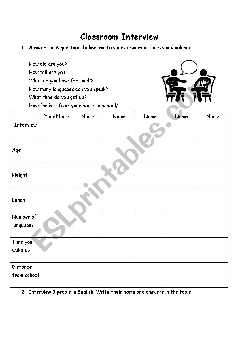 Comparative Interview worksheet