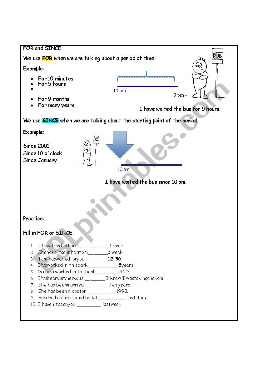 For or since worksheet