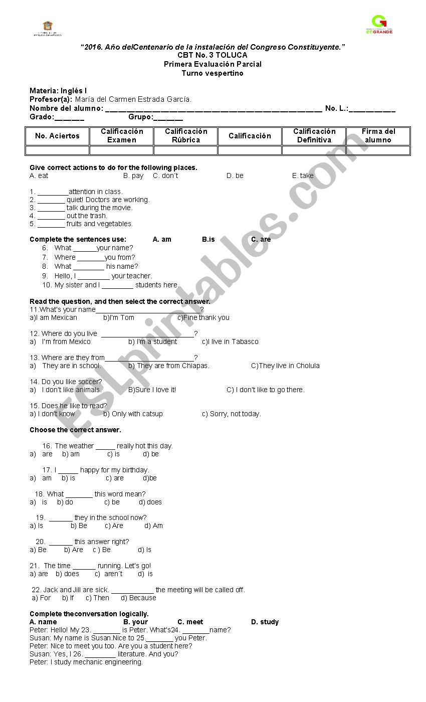 Basic exam worksheet