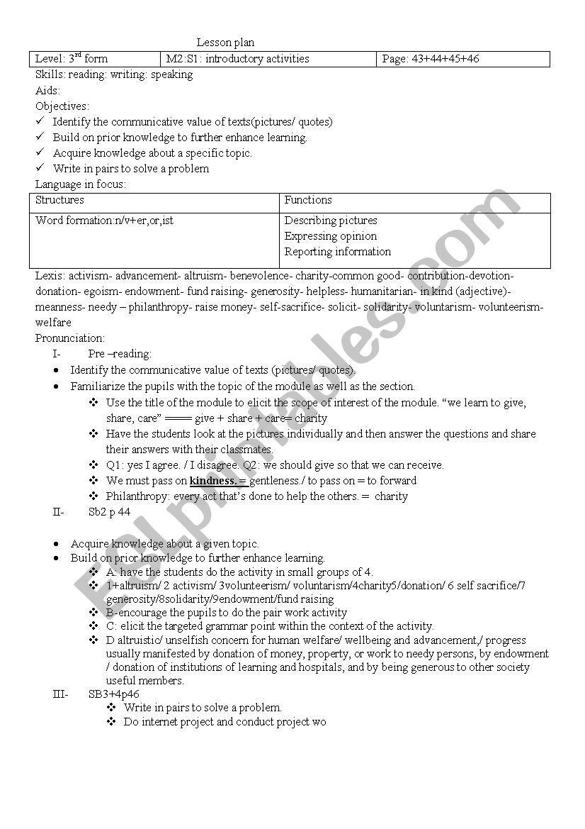 lesson plan 3rd form tunisian secondary school