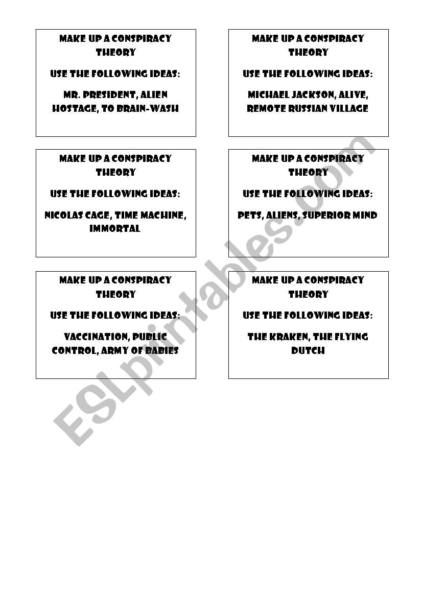 Create a conspiracy theory  worksheet