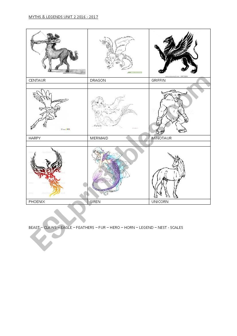 Describe mythical beasts worksheet
