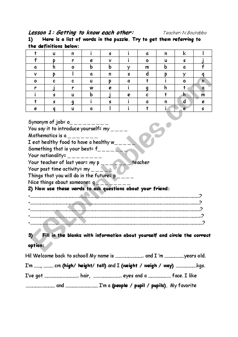 Lesson 1 Getting to know each other