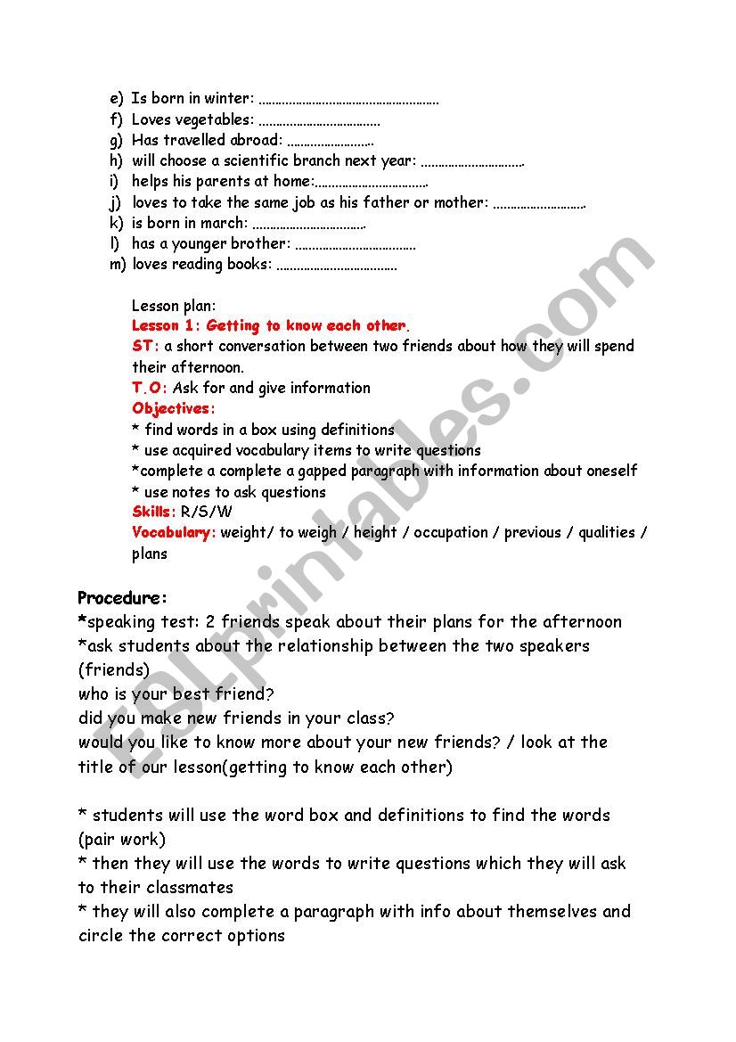 Questions to get to know each other