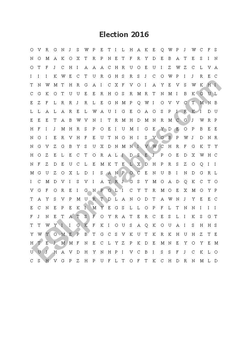 Election 2016 Word Search worksheet