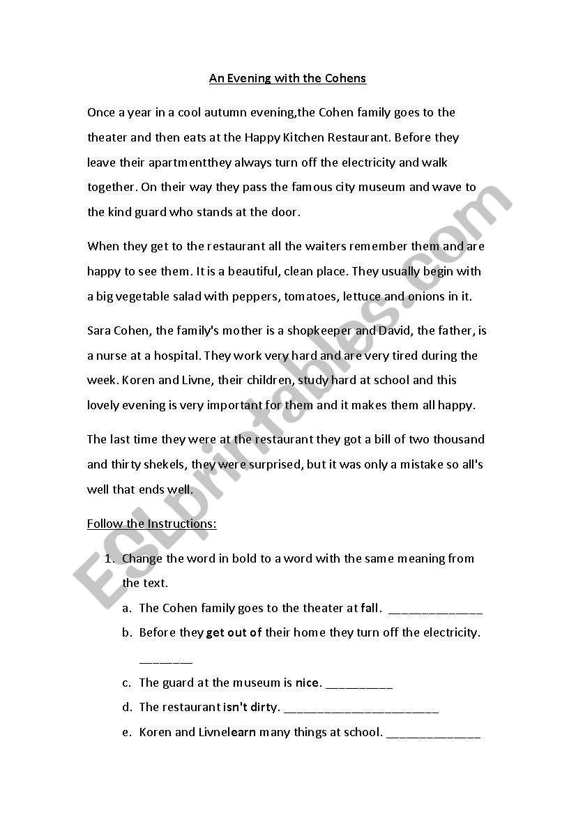A story followed by questions (An unseen passage)