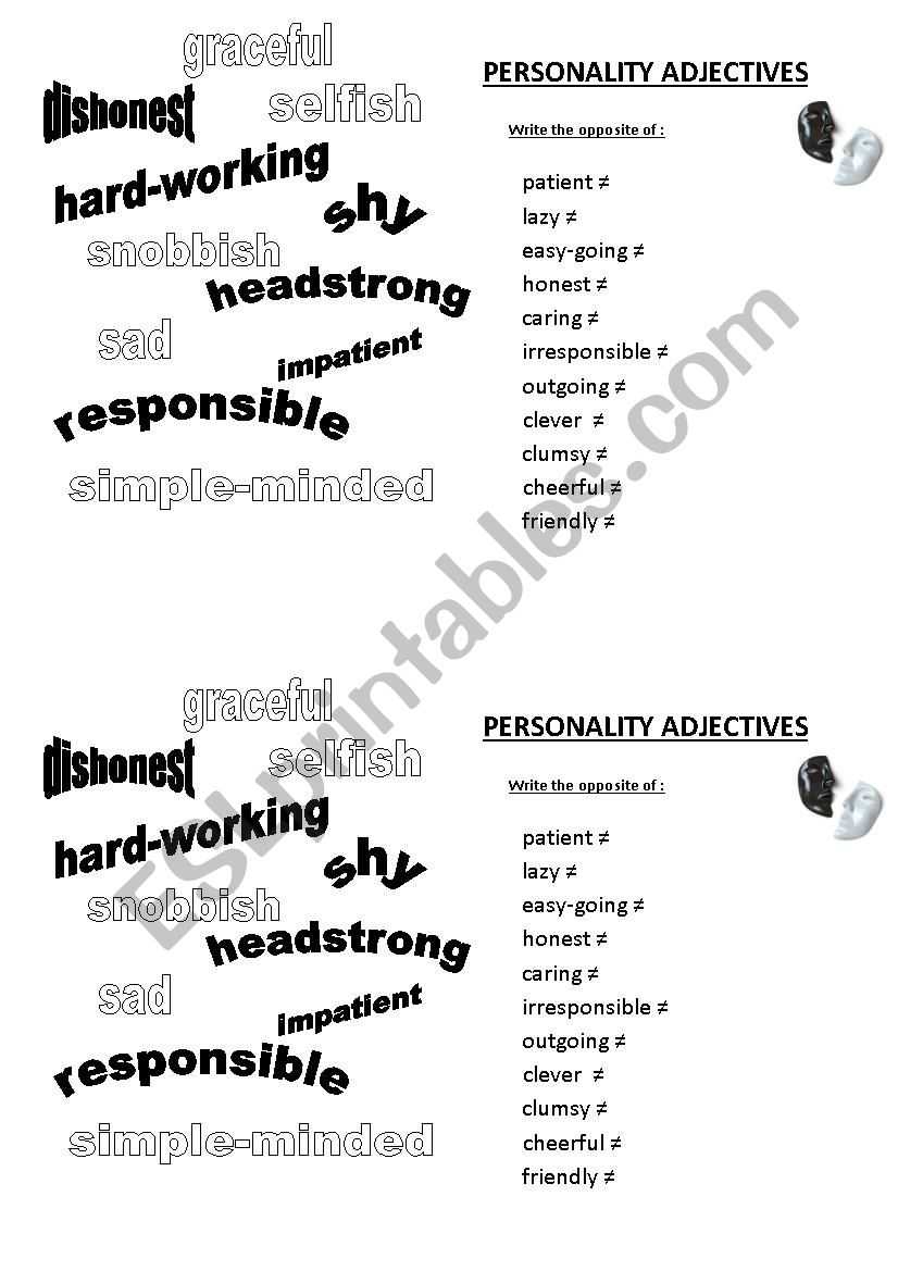 Personality adjectives  worksheet