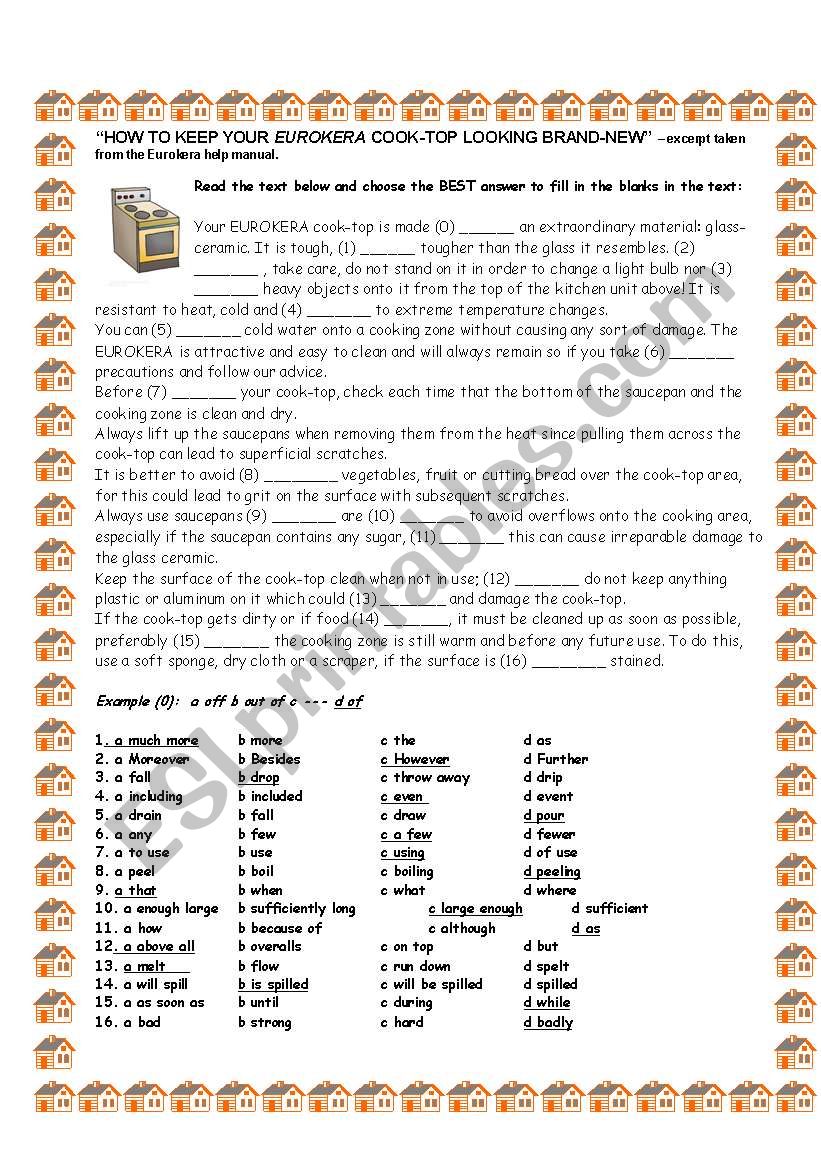 Kitchen Cooker Cloze worksheet