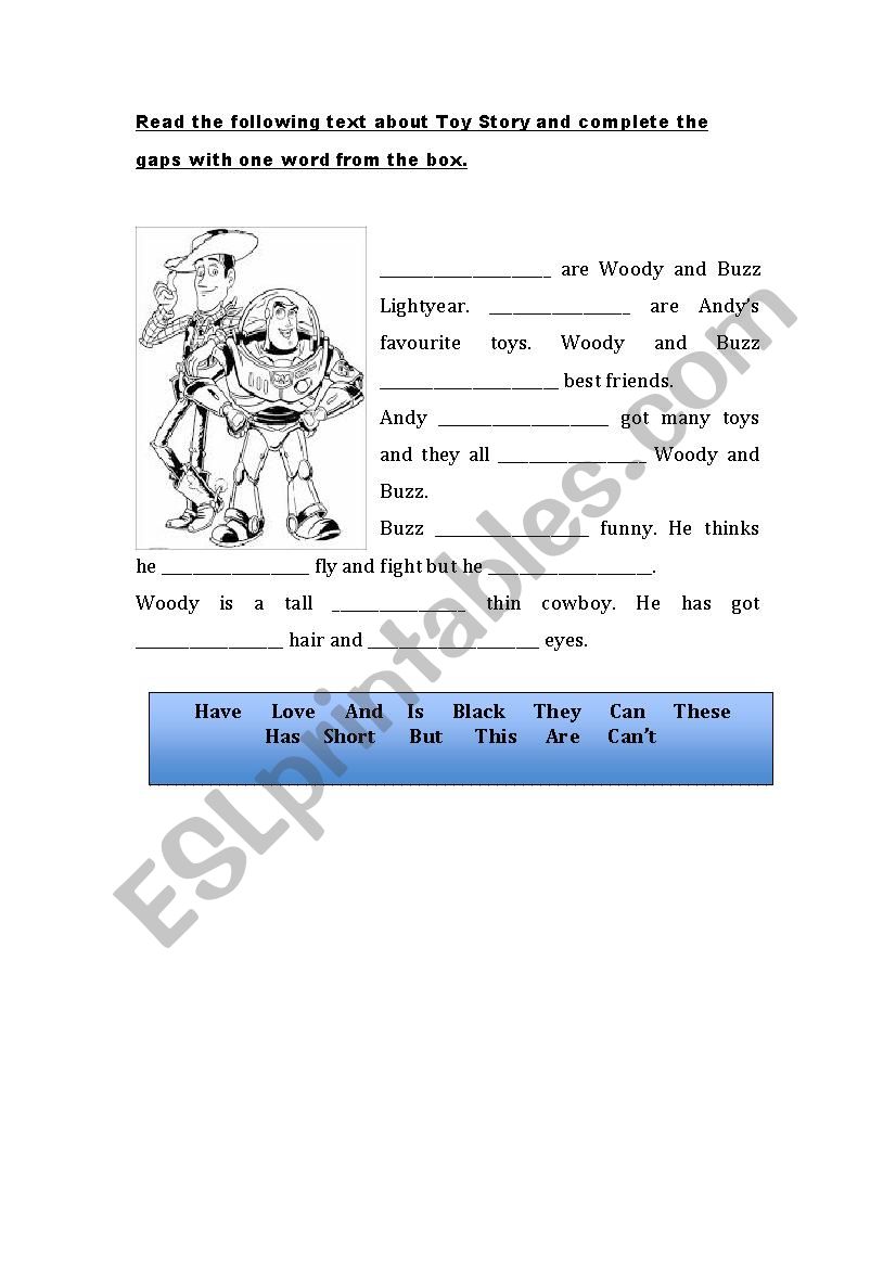 Toy Story worksheet