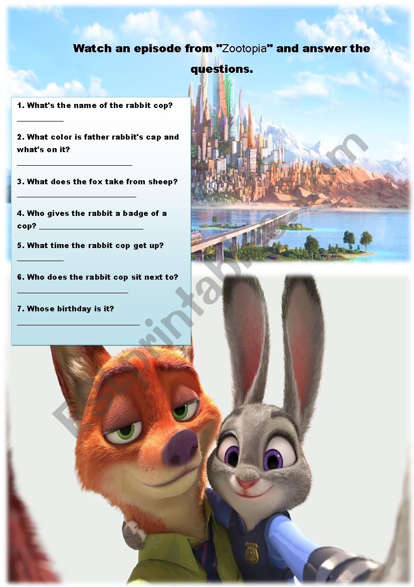 Zootopia worksheet