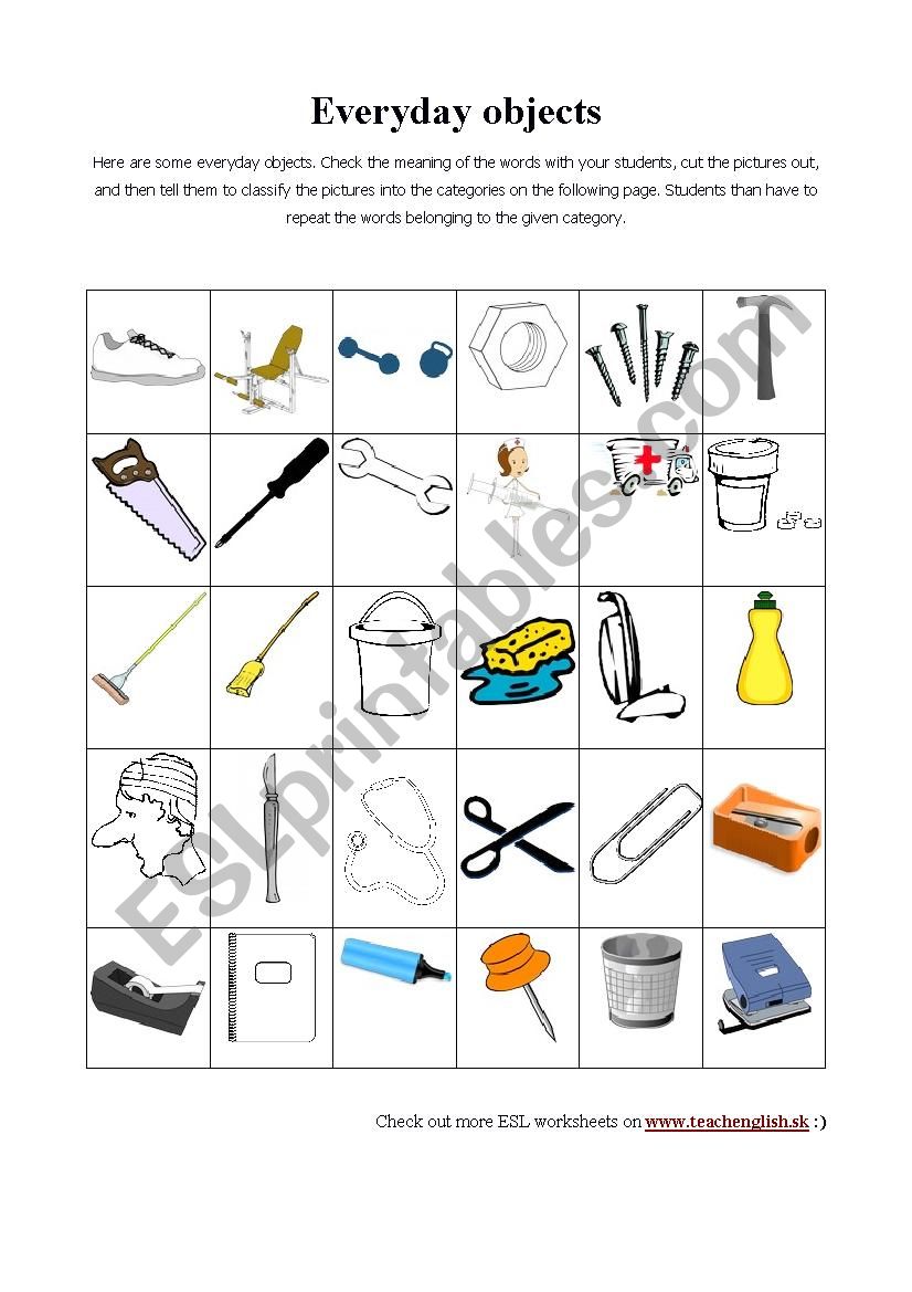 Everyday objects worksheet