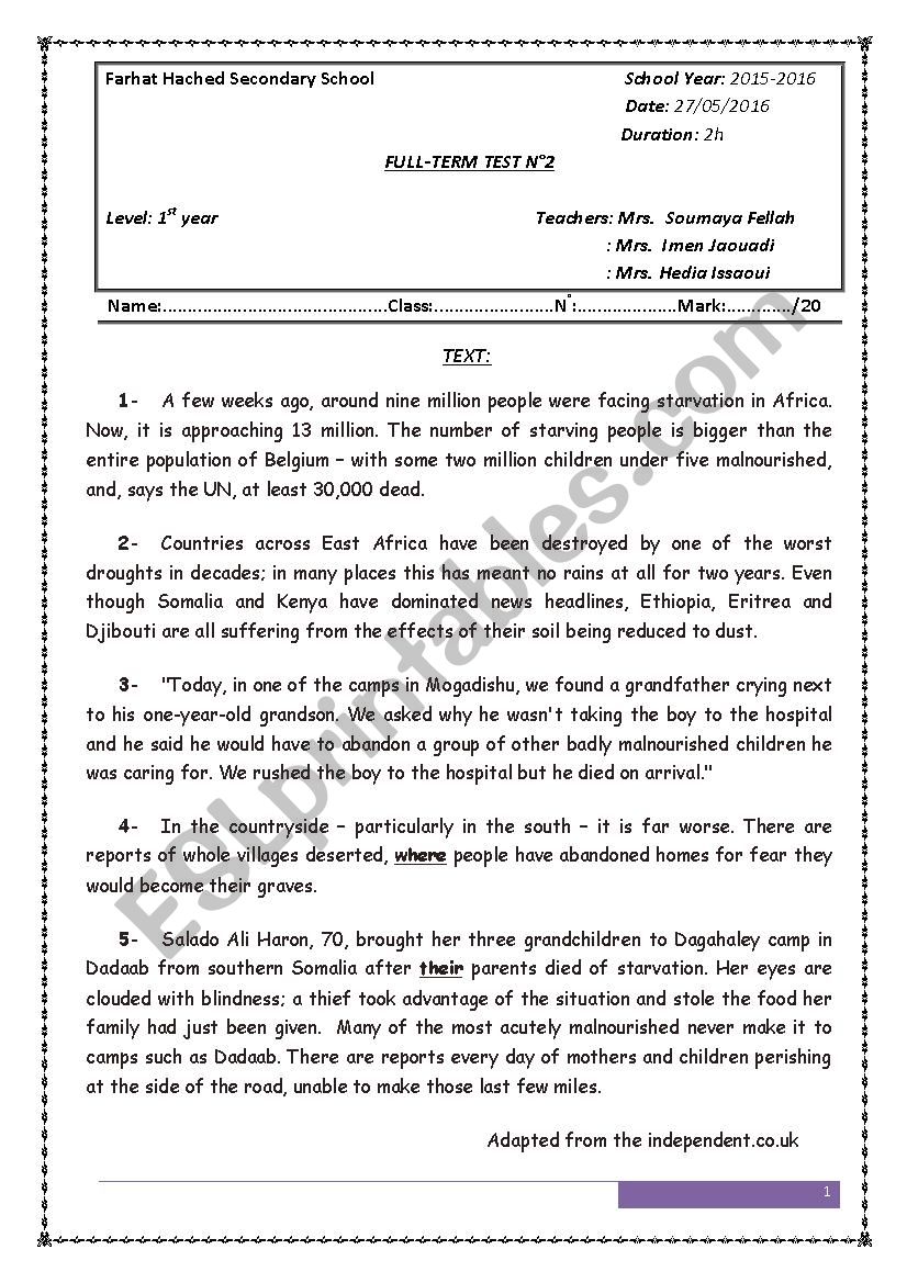 end of term test 3  worksheet