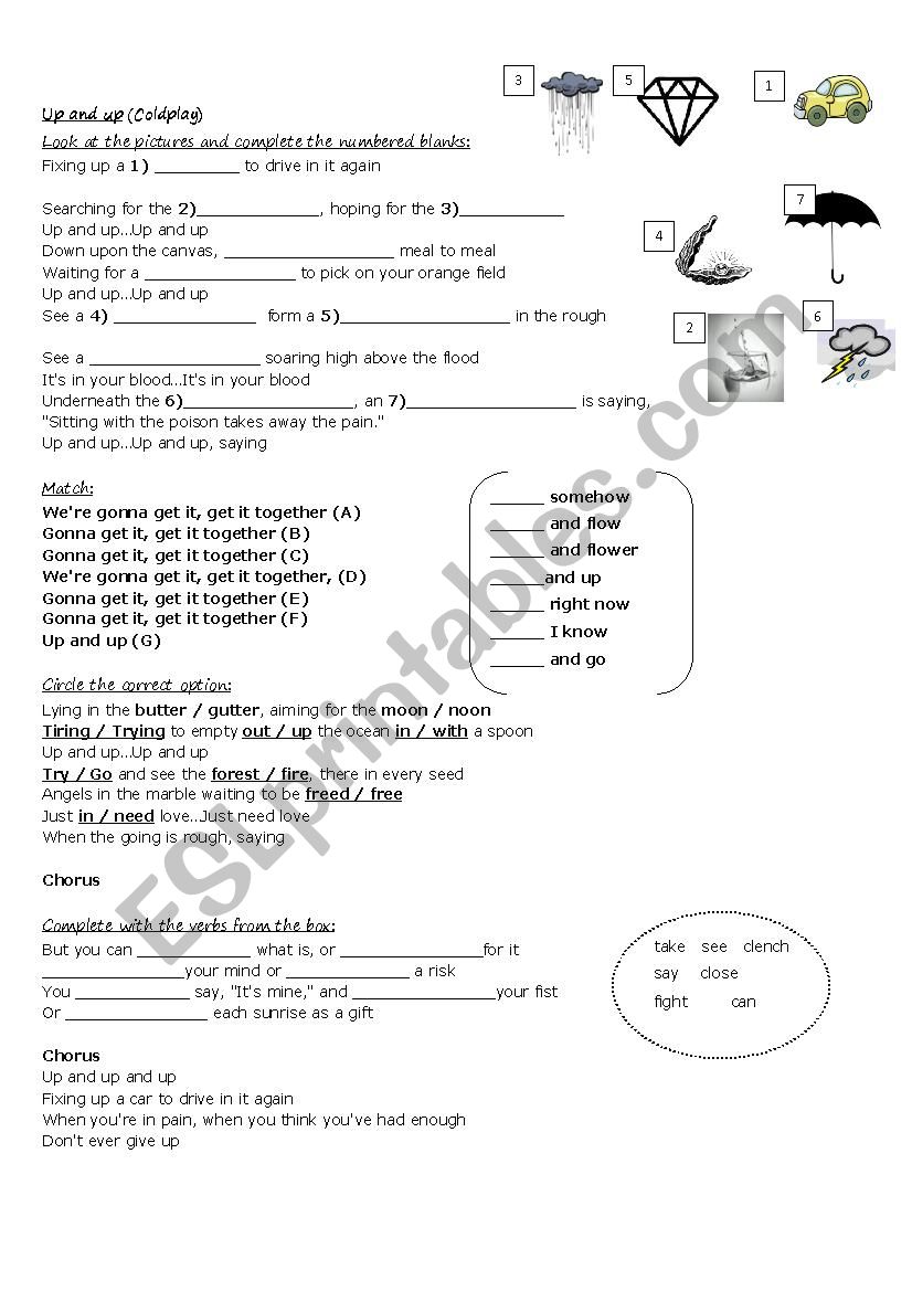 Song worksheet - Up & Up (By Coldplay)