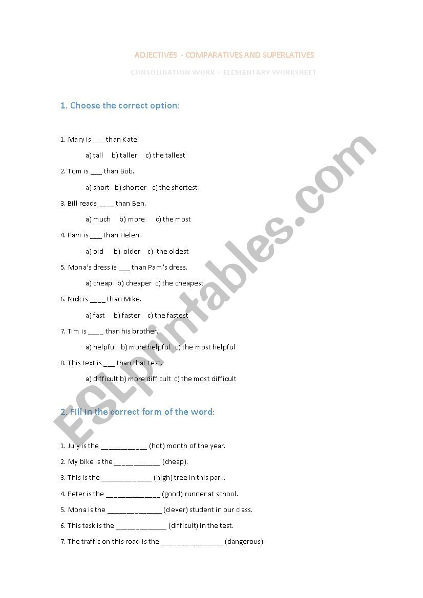 Adjectives - comparatives and superlatives