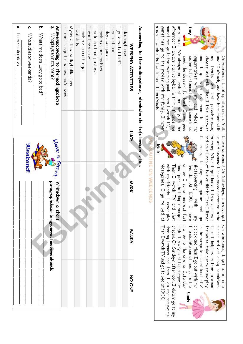 Routine on weekends worksheet