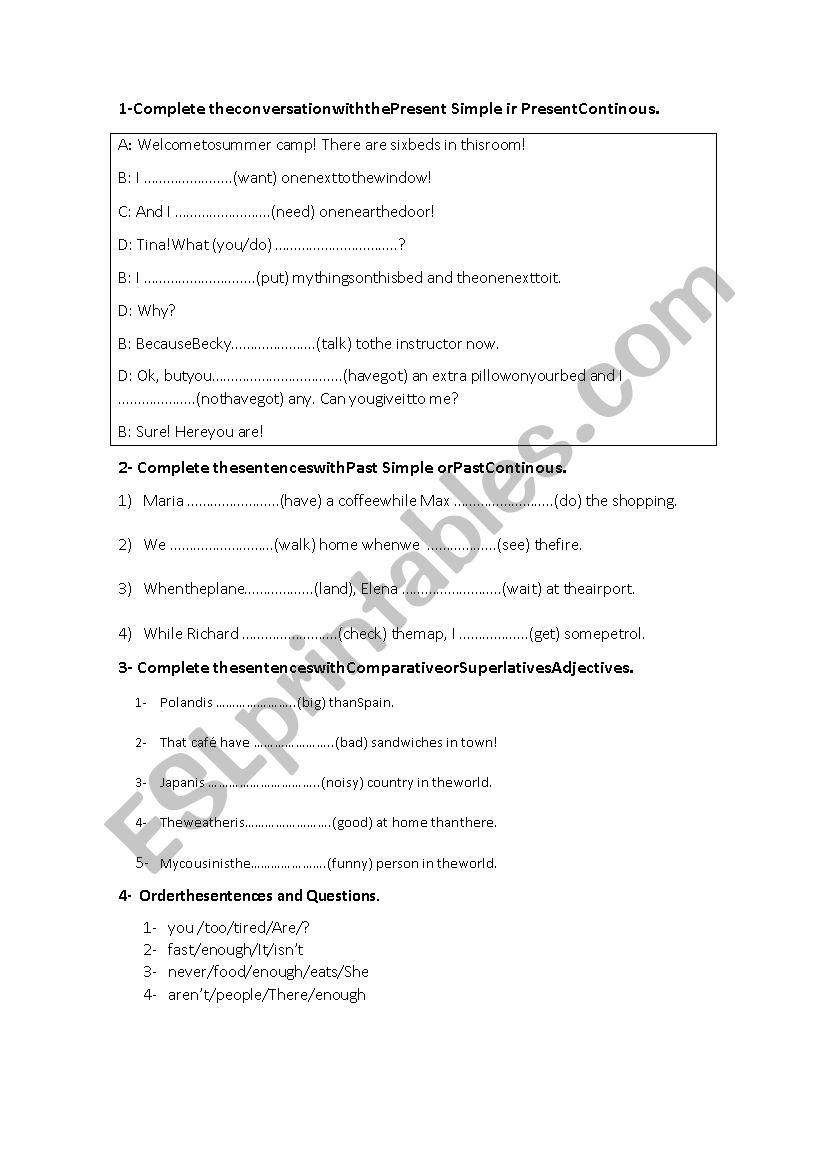 verbal tenses worksheet