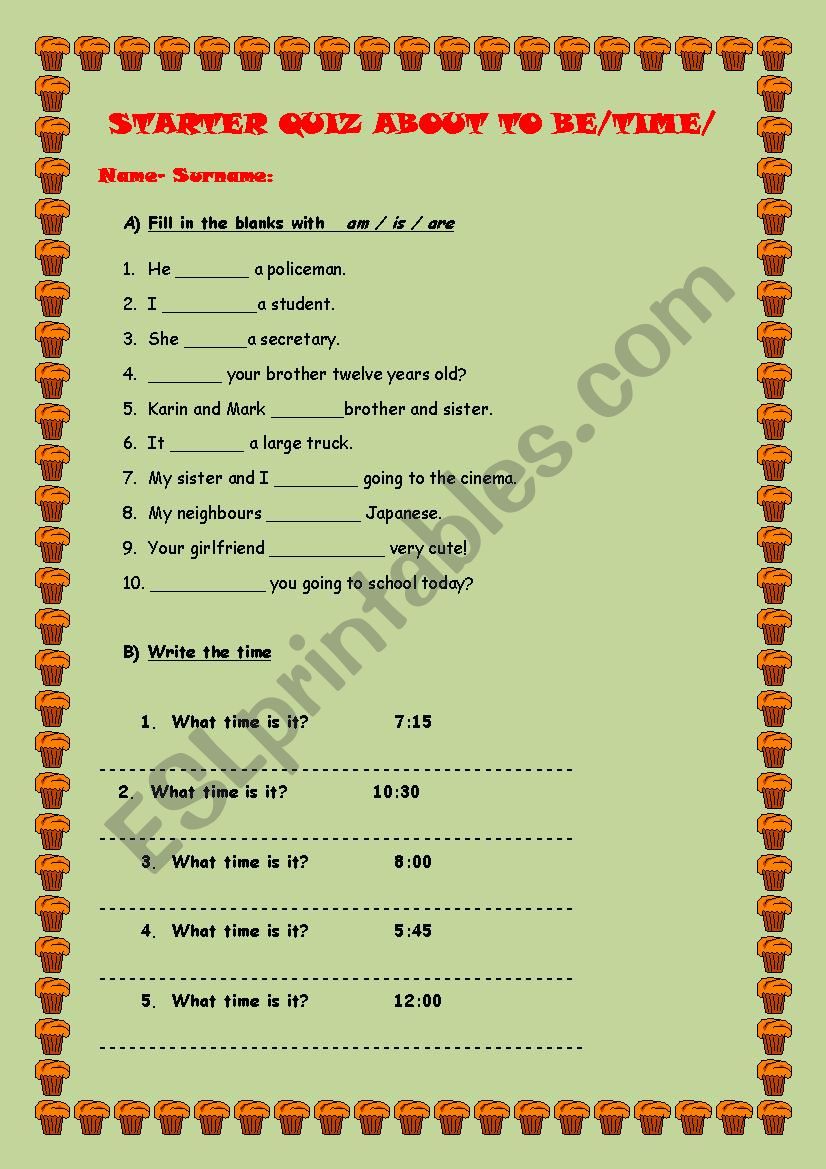 starter to be telling the time prepositions