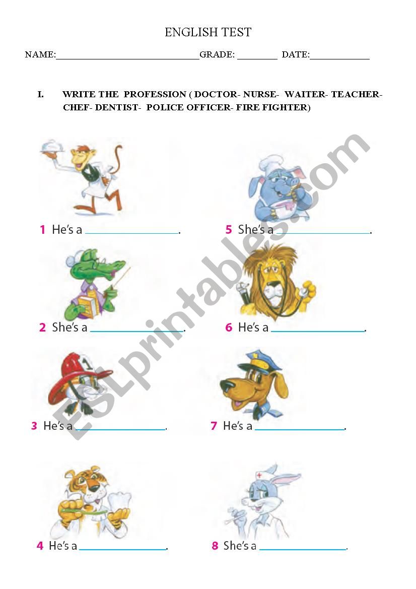 Jobs and professions worksheet