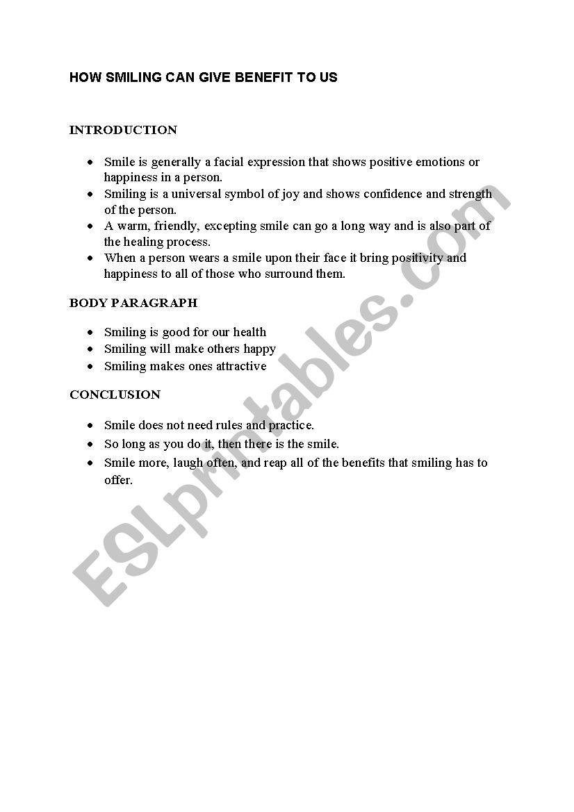 how smile give benefit to us worksheet