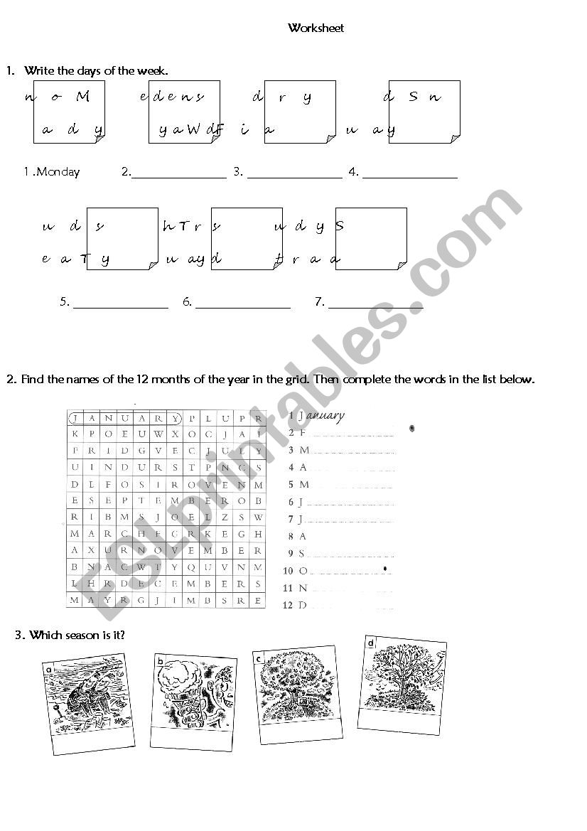 Days Months Seasons worksheet