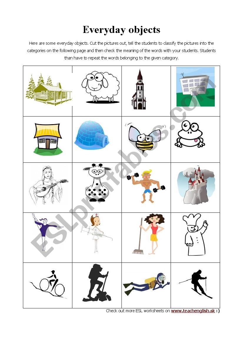 Everyday objects easy worksheet