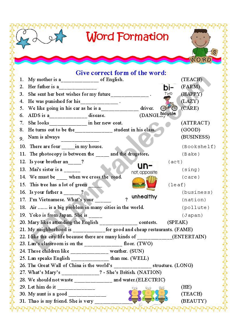 WORD FORMATION EXERCISES worksheet