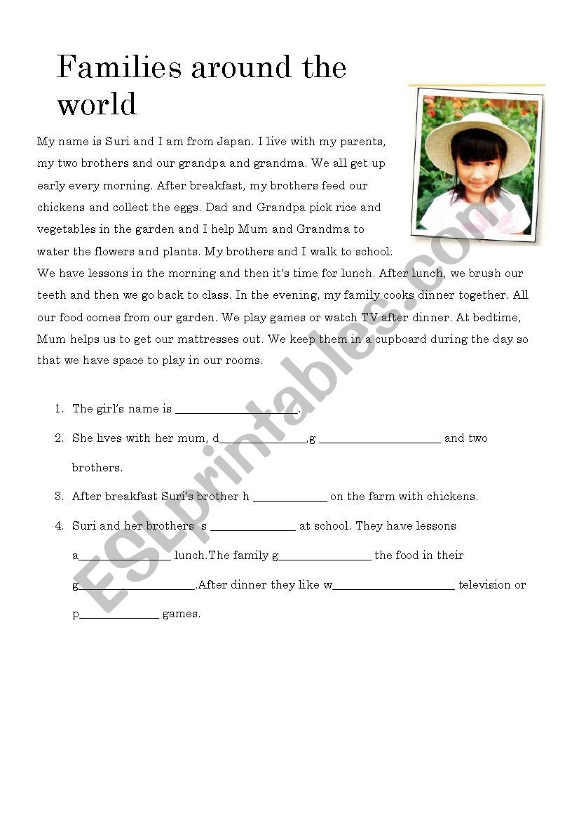 Families round the world worksheet