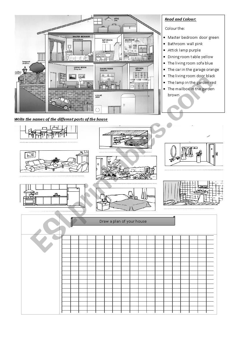 Houses, rooms and colours worksheet