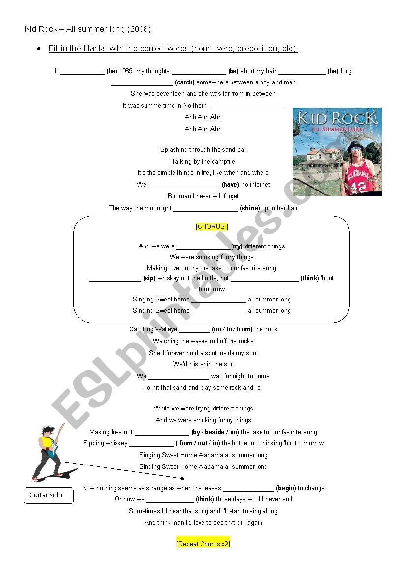 All summer long - Kid Rock worksheet