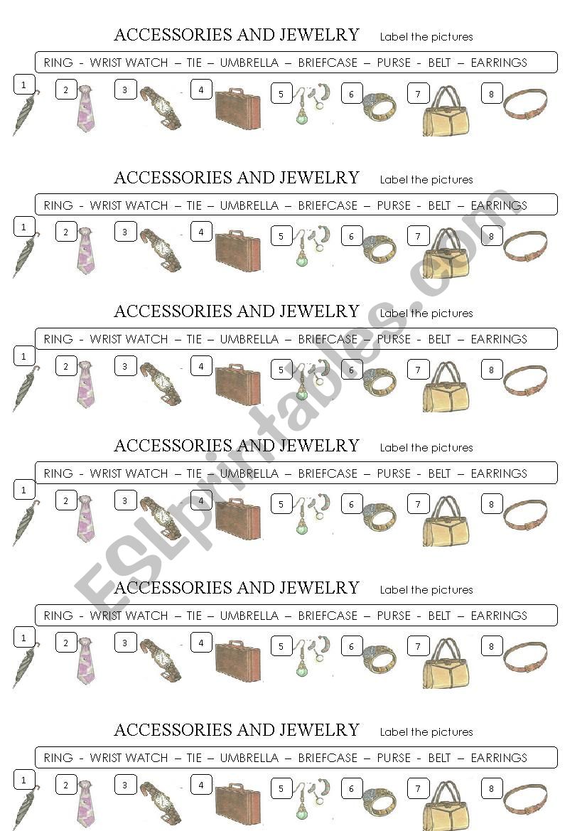 ACCESSORIES AND JEWELRY worksheet