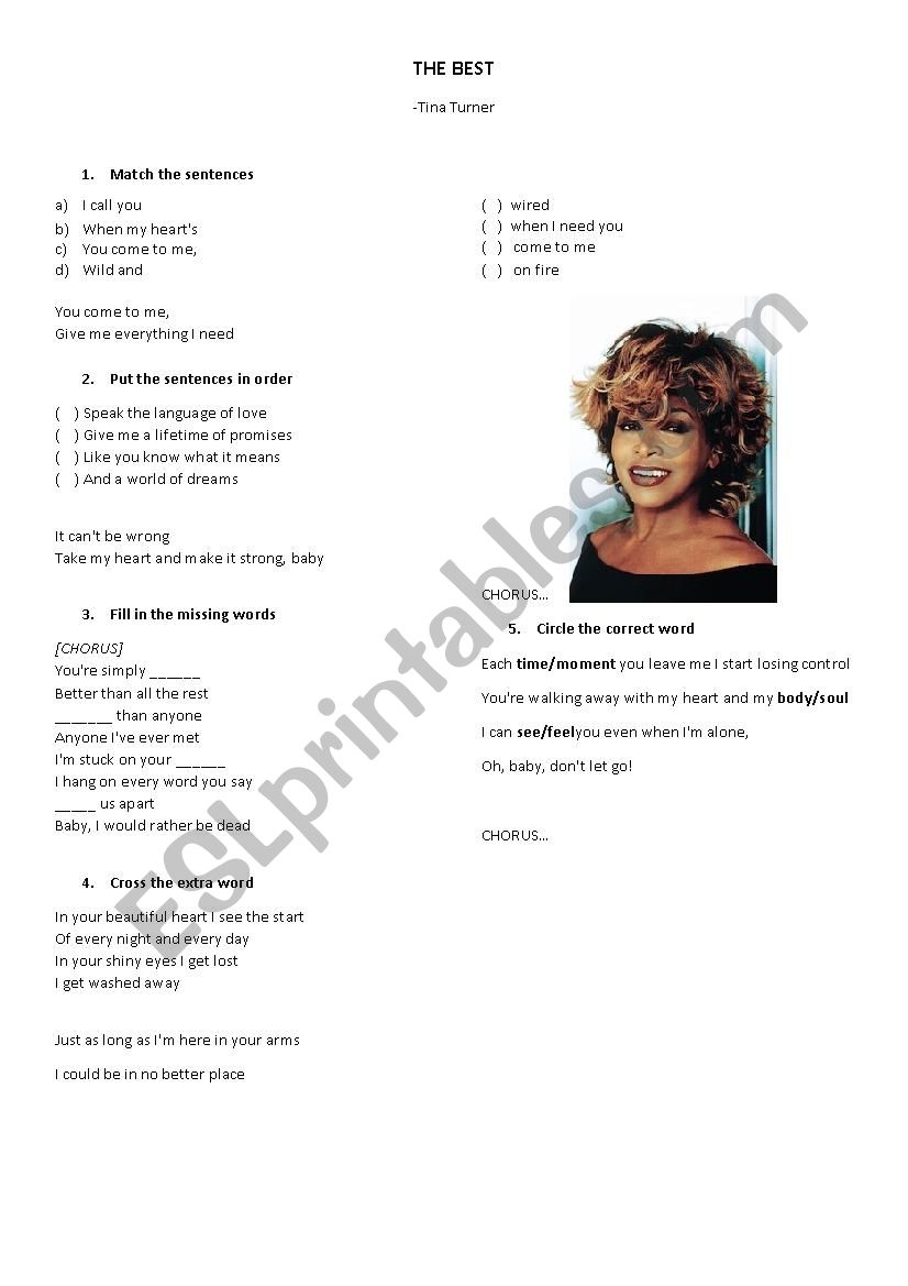 The Best Tina Turner  worksheet