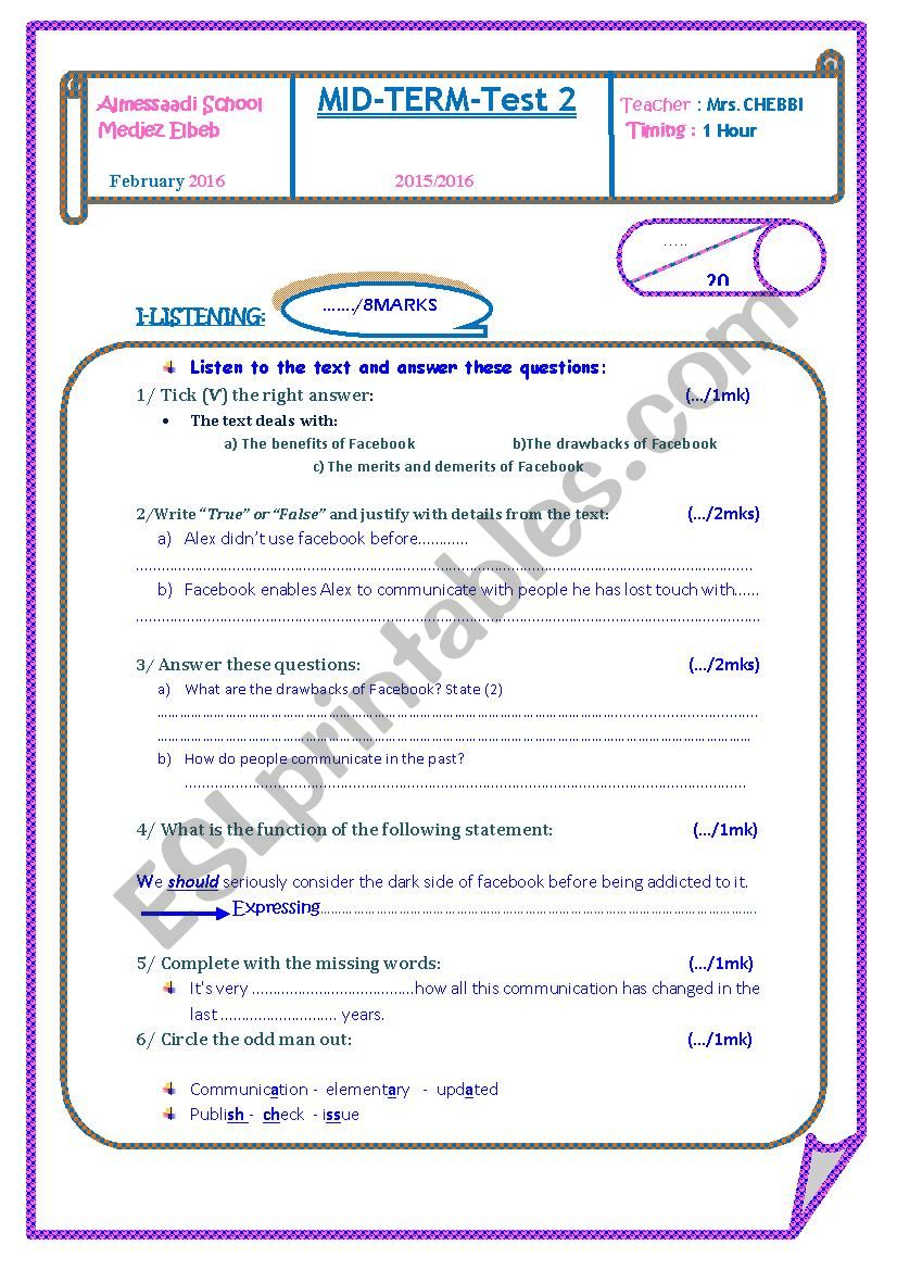 mid term test 2 worksheet