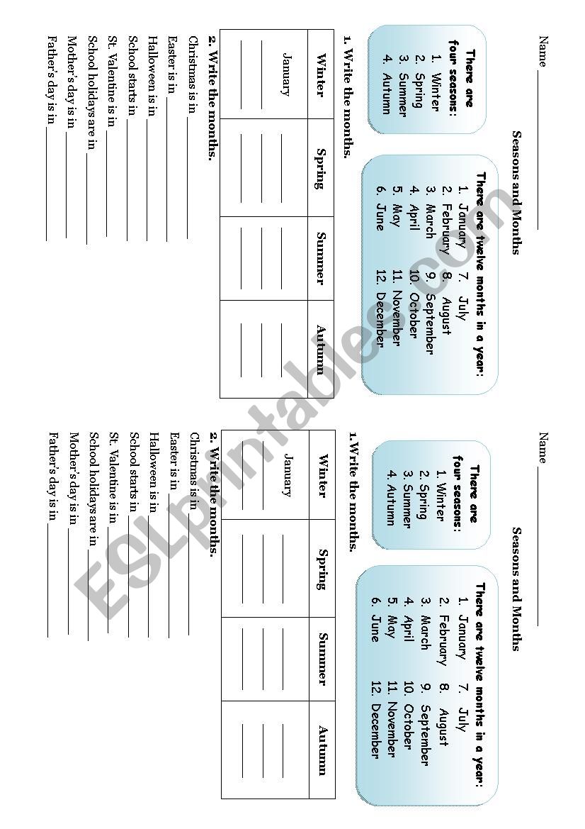 Seasons and Months worksheet