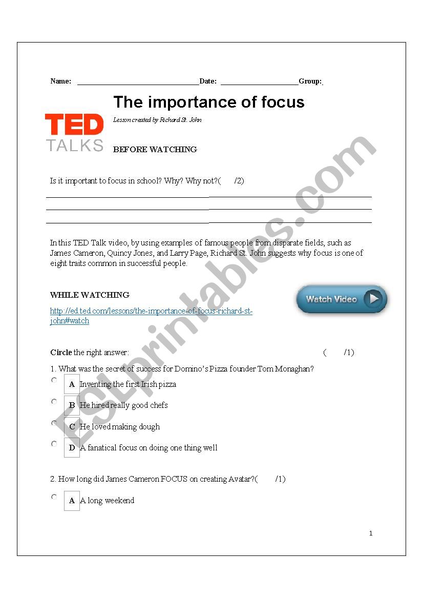 The Importance of Focus worksheet