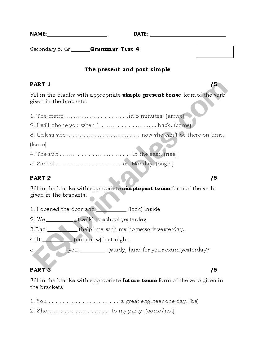 Grammar Test 4 worksheet