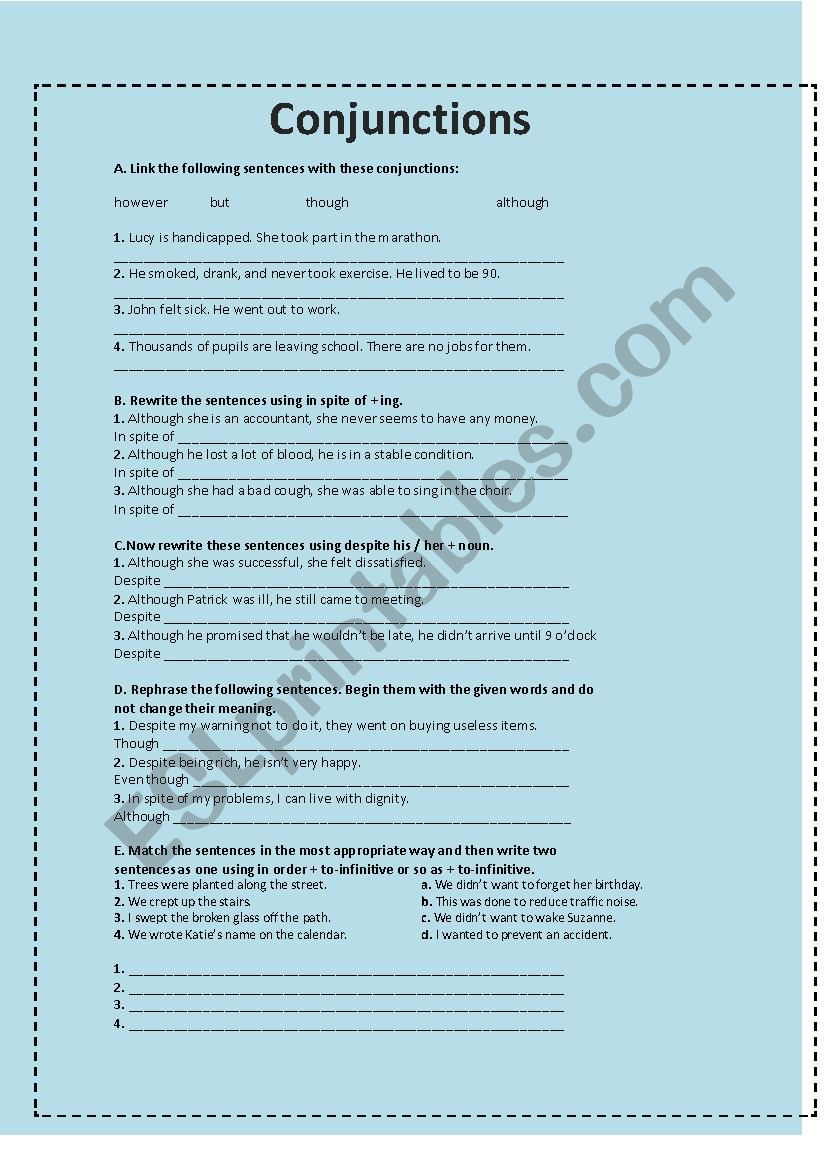 Conjunctions worksheet