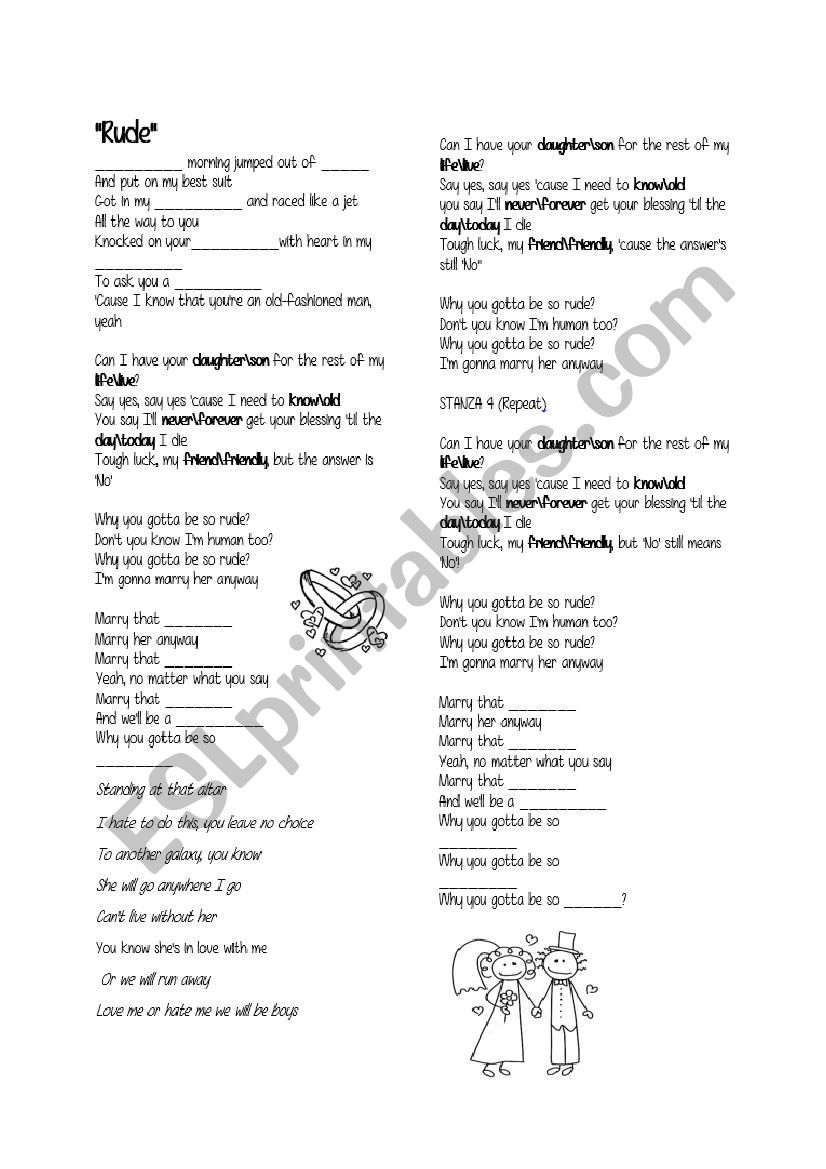 Worksheet Rude song by MAGIC! worksheet