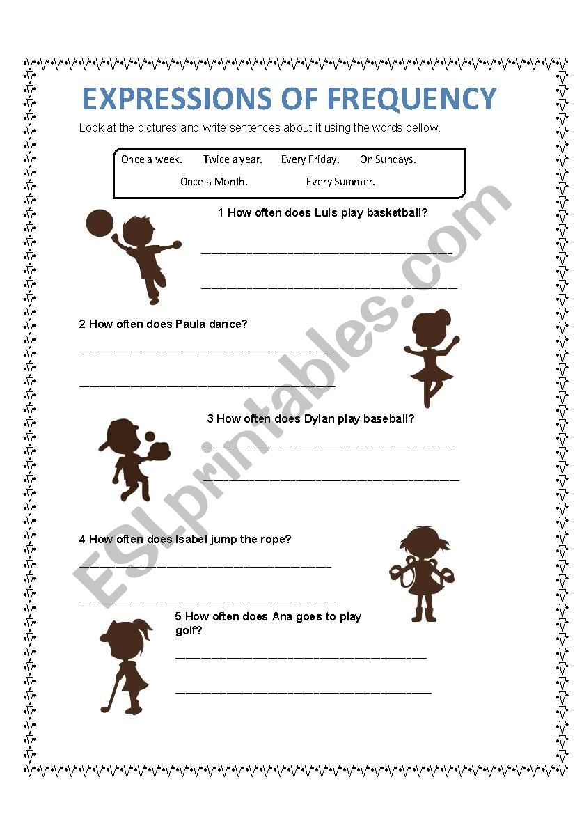 Expressions of frequency worksheet