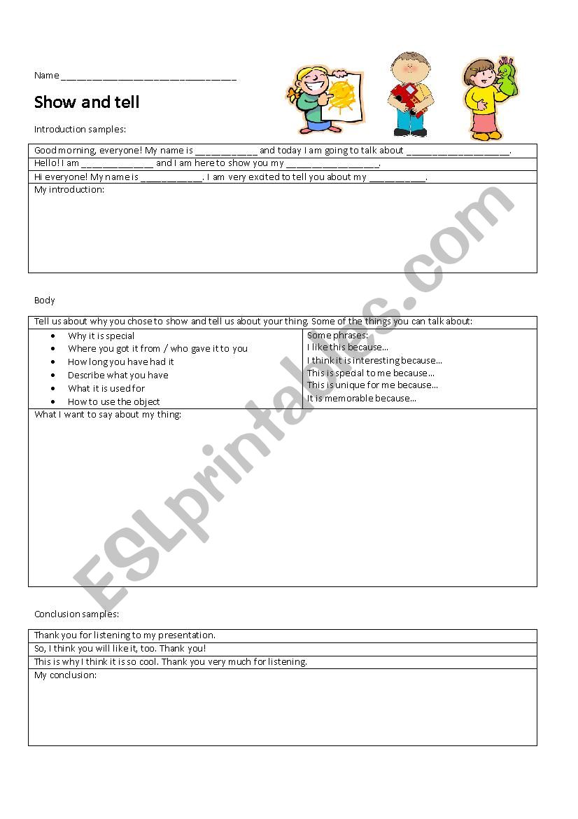 Show and Tell worksheet