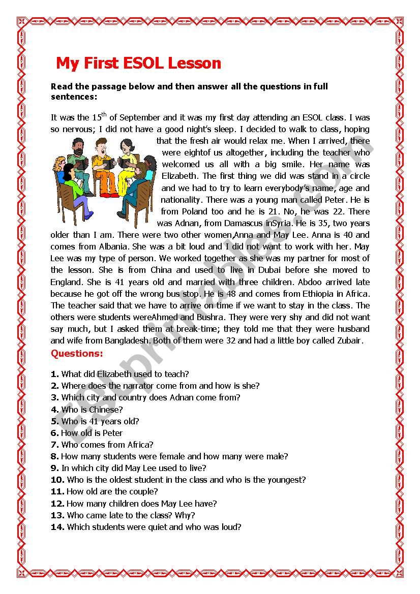 My First ESOL Lesson worksheet