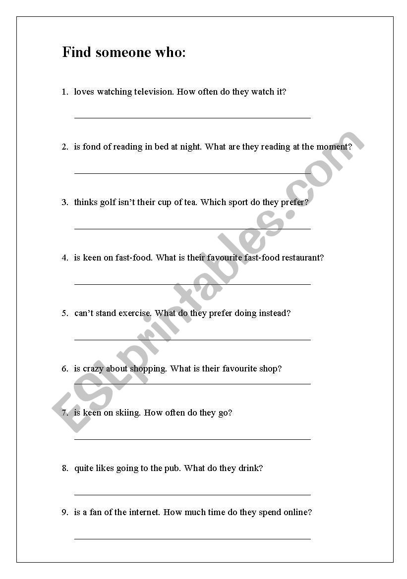 Find Someone Who... worksheet